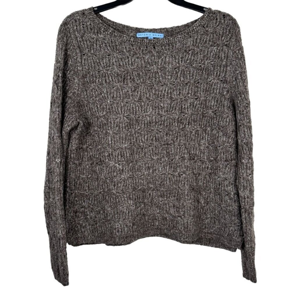 Antonio Melani Wool Blend Brown Metallic Chunky Knit Boxy Sweater Size Lrg GUC